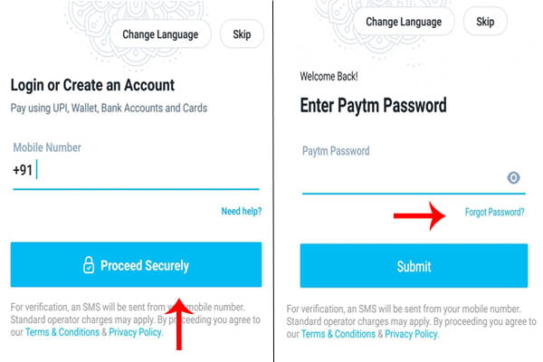 पेटीएम अ‍ॅप उघडा आणि Paytm रजिस्टर मोबाइल नंबर टाईप करा