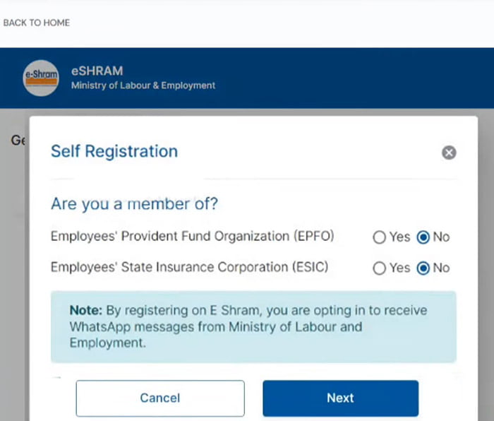 E Shram Card Online Registration Step