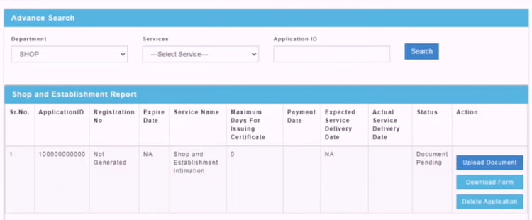 How to apply shop act license online Step 12