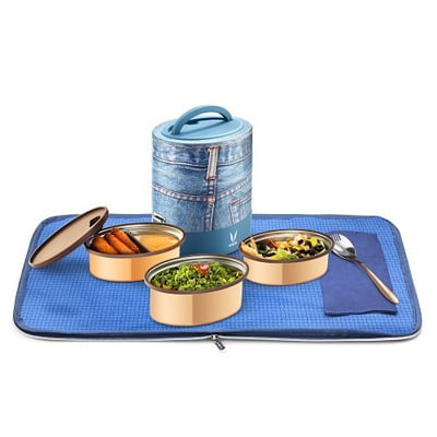 VAYA TYFFYN Denim Copper-Finished Stainless Steel Lunch Box