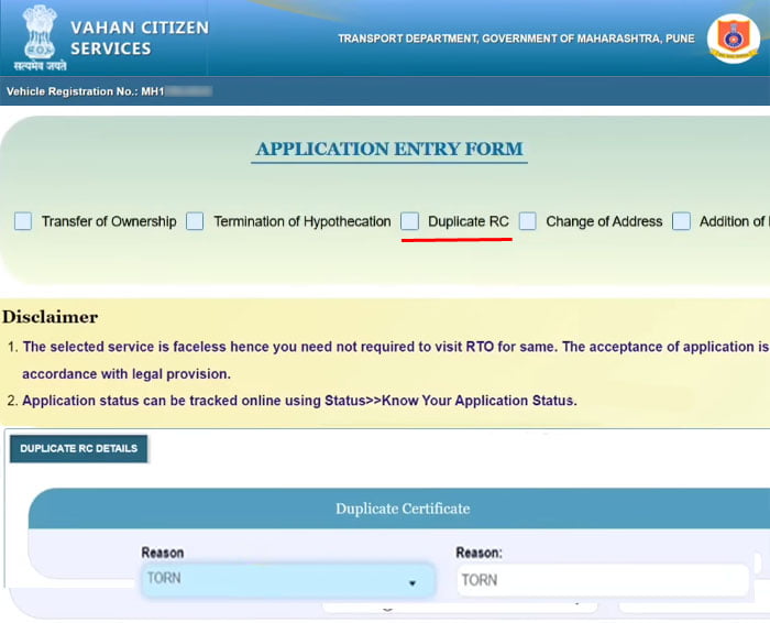 Apply Duplicate RC Book Maharashtra Step 8