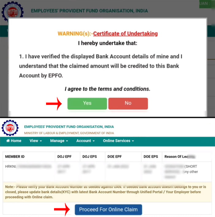 How to Withdraw PF Online Step 5 sub-step 2
