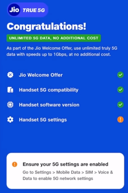 Check JIO True 5G Welcome Offer Step 2