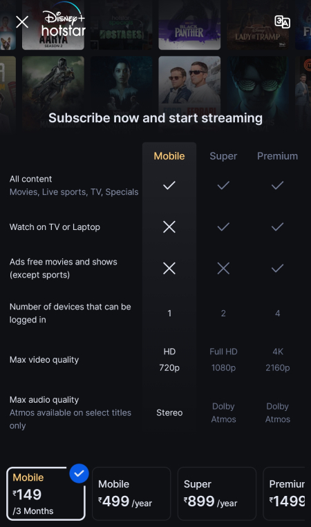 Disney plus Hotstar subscription plans mahiti