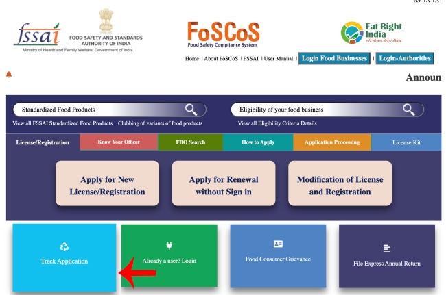 Food Licence Application Status Check Step 1