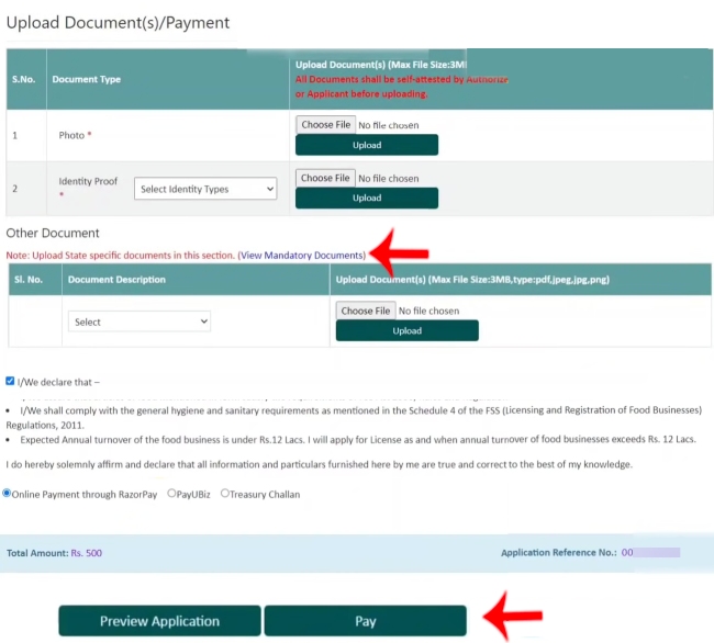 Food Licence Document Upload Marathi Step 1