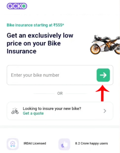 Acko Bike Insurance Online Kadah Step 2