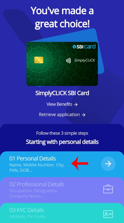 Apply SBI Credit Card Online Step 2