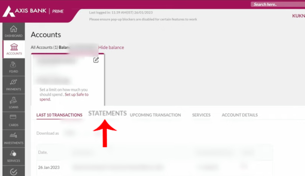 Axis Internet Banking Bank Statement Download Step 3