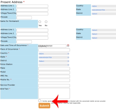 Mobile Lost Police Complaint Online Step 3