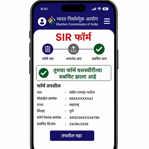 SIR फॉर्म यशस्वीपणे सबमिट झाला आहे हे दाखवणारा निवडणूक आयोगाच्या पोर्टलचा डेमो स्क्रीन